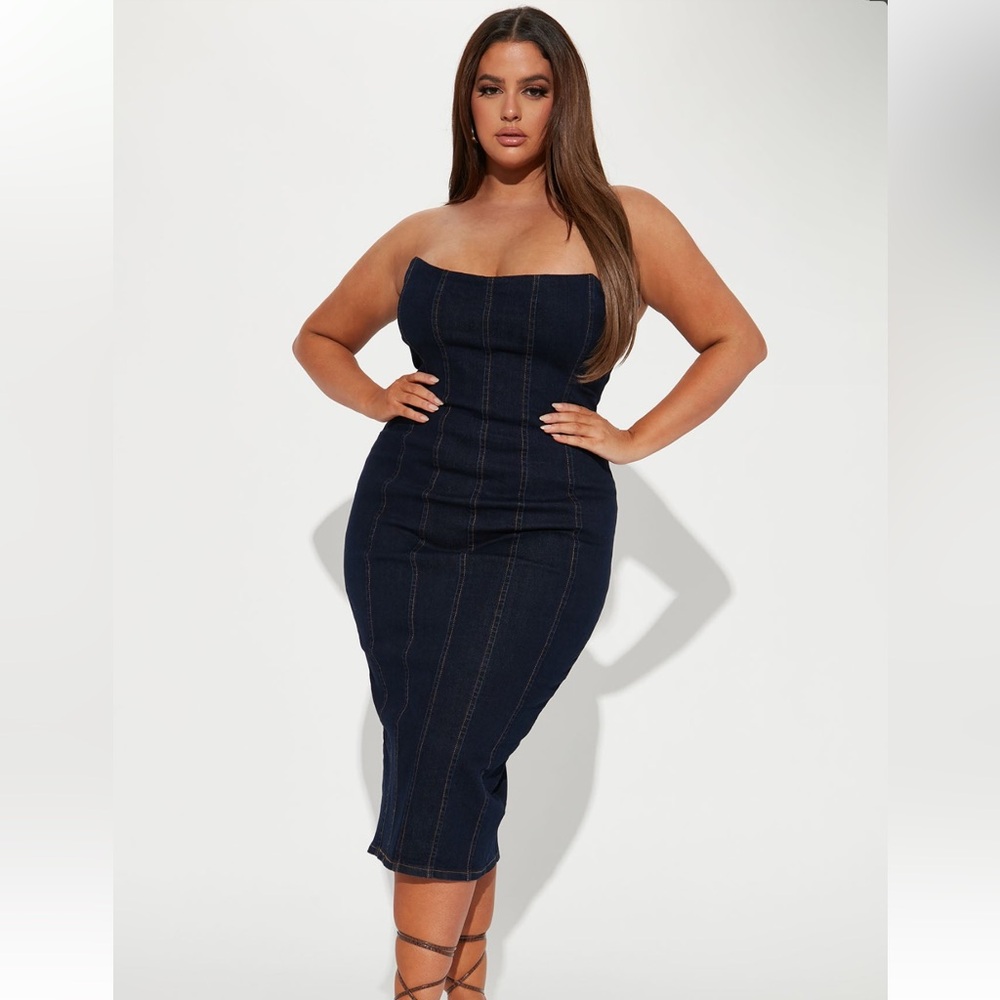Hottie Denim Midi Dress- Dark Wash